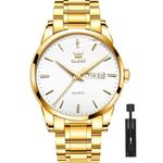 OLEVS Watches for Men Gold Waterproof Analog Mens Watches White Big Face Luxury Wrist Watches for Men Stainless Steel Simple Day Date Mens Watch Minimalist Quartz Father Watches, Montre Homme