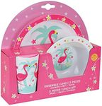 FUN HOUSE 005669 Flamingo Children's Microwaveable Meal Set Including 1 Plate, 1 Bowl and 1 Glass