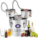 Suteck Alcohol Still 13.2Gal 50L Stainless Steel Alcohol Distiller Copper Tube Spirit Boiler W/Thumper Keg and Build-in Thermometer for Home Brewing and DIY Whisky Wine Brandy Making, Included Pump