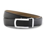 HALDEN THEO Black Leather Belts For Men Leather Original (Free Size Fits Up to 44 Inch Waist) Ratchet Straps, Unique Magnetic Auto-lock Buckle Men Leather Belts (Black Belt, Silver Glossy Buckle)