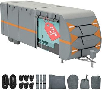 DWVO 27-30FT Travel Trailer Cover RV Cover Camper Cover Super Thick Waterproof Windproof Anti-UV Rip-Stop Motorhome Covers with 2 Long Straps 4 Tire Covers Tongue Jack Cover