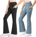 Stelle Girl's Flare Leggings with Pockets High Waisted Bootcut Yoga Pants Kids Dance Bell Bottoms Leggings(BK+GB,XXL)