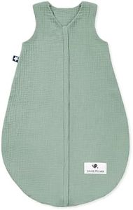 Julius Zöllner Musselin Sommerschlafsack grün, Größe 60 | aus weicher Musselin Baumwolle, sicher und schadstoffgepüft, ideal für warme Sommernächte