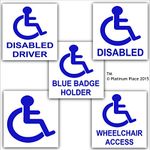 Set of 5 Disabled Sticker Value Saver Pack Disabled Driver Logo Blue Badge Holder Wheelchair Access Mobility Self Adhesive Signs 100mm D40