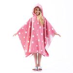 Dreamscene Kids Poncho Towel, Changing Robe Summer Holiday Boys Girls Kids Hooded Towel Swimming Pool Beach Surfing Quick Dry Soft Microfibre, Star Blush Pink One Size