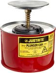 Justrite 10208 2 Quart Red Galvanized Steel Safety Plunger Can with 5'' Dasher Plate and Brass/Ryton Plunger Assembly (for Flammables), English, 15.34 fl. oz, Plastic, 1" x 1" x 7.38"