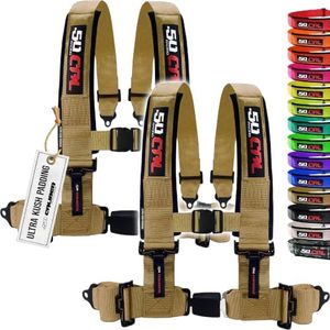 4 point harnesses (2) for bucket seat, push button release, 10 colors to choose from, racing harness 4 point race car UTV RZR (Gold, 3 inch)