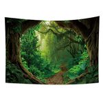 Virgin Forest Tapestry Green Tree in Misty Forest Tapestry Wall Hanging Nature Scenery Wall Tapestry Decor for Living Room Bedroom 80x60 Inch