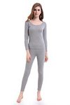 Womens Thermals Set Ultra Thin Crew Neck Base Layer Underwear Stretch Long Johns Light Gray