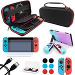 Switch Accessories Bundle 9-in-1, Carrying Case for Nintendo Switch, Grip Protective Cover/Joy-Con/Analog Cap/Card Case, Screen Protector, Cable & More Value Bundle