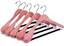 Amber Home 44.5cm Unpainted Natural Red Cedar Wood Suit Hangers 5pcs with Wide Shoulder(5.8cm), Heavy Duty Luxury Wooden Coat Hanger with Velvet Pants Bar, Smooth Clothes Hangers for Jacket Trousers