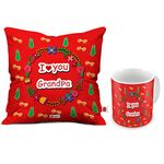 Indigifts Grandfather Birthday Gifts I Love You Grandpa Quote Seamless Tie Pattern Red Coffee Mug & Cushion Cover 12x12 inch with Filler - Gift for Granddad Grandparents Anniversary, Grandfather Mug