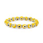 Bling Jewelry Turkish Lemon Yellow Evil Eye Glass Bead Stretch Bracelet for Women Teens Rondelle Crystal Spacers for Protection and Good Luck