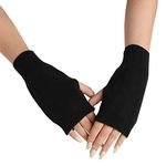 Cashmere Fingerless Gloves, Winter Warm Gloves Black Fingerless Gloves Women Warm Knitted Gloves Thumb Hole Gloves Fingerless Wrist Gloves Mittens for Women Men Christmas Gifts