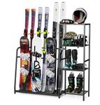 Emfogo Freestanding Snowboard Rack - 4 Pair Ski, 3 Pack Snowboard, Boot, Pole, Goggles, Helmet Rack for Garage, Shed, Basement