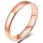 EAMTI 4mm 925 Sterling Silver Ring High Polish Plain Dome Wedding Band Comfort Fit Size 5(Rose Gold)