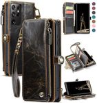 Defencase Compatible with Samsung Galaxy S21 Ultra Case Wallet with RFID Blocking Card Holder for Women Men, PU Leather Magnetic Snap Flip Zipper Strap Wallet Case Fit for Galaxy S21 Ultra 5G, Coffee
