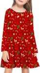 Arshiner Girls Long Sleeve Dress Fall Cotton Crewneck Tiered Ruffle Swing Solid Casual Midi Dresses Christmas Print 3T