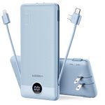 VEGER Portable Charger for iPhone Built in Cables Fast Charging USB C Slim 10000 Power Bank, Wall Plug USB Battery Pack for iPhones, iPad, Samsung More Phones Tablets (Blue)