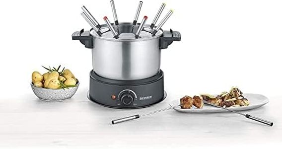 SEVERIN Fondue électrique 8 personnes avec caquelon inox amovible, Inclus : Protection antiprojections et 8 fourchettes, Noir/Inox, FO 2470