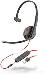 Plantronics - Blackwire 3215 - Wired Single-Ear (Mono) Headset with Boom Mic - USB-A to Connect to Your Mobile, PC or Mac