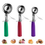 Ice Cream Scoop, Ice Cream Scooper Set Include Different Sizes, Heavy Duty Ice Cream Scoop with Trigger, Polishing Stainless Steel 18/8 Cookie Scoops for Baking, 3 Pcs of Ice Cream Sandwich Scoop