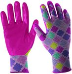 DIGZ Garden Gloves for Kids, youth Stretch Gardening Gloves with Nitrile Coating, Youth Small, 1-Pack, Purple Geometric Pattern | 7662