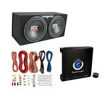 MTX TNE212D 12" 1200W Dual Loaded Car Subwoofers + Box + Planet 1500W Amp + Kit