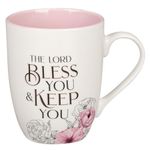 Christian Art Gifts Ceramic Coffee and Tea Mug for Women: May the Lord Bless You and Keep You - Numbers 6:24 Inspirational Bible Verse, Floral, Pink, 12 oz.