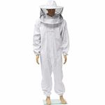ANP BEE Full Body Beekeeping Suit with Hand Gloves and Round Removable Veil Hood I Ventilated Bee Suit I Protection from Bee Sting I Beekeeping Dress for Beekeepers, (White), Size XL