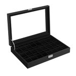 SONGMICS Watch Box, Lockable Watch Case, Watch Storage Box with 24 Slots, Glass Lid, Gift for Loved Ones, Ink Black Synthetic Leather, Ink Black Lining JWB024B02