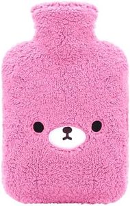 samply Hot Water Bottle with Cute Fleece Cover, Hot Water Bag for Hot and Cold Compress, Hand Feet Warmer, Neck and Shoulder Pain Relief, Purple Bear