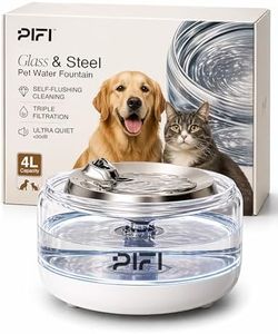 Glass Cat Water Fountain, Stainless Steel Cat Fountain, Easy to Clean Pet Water Dispenser for Cats Indoor & Dogs, Triple Filtration, LED Light, Silent, 135oz/4L