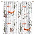 Rustic Forest Window Curtains, Watercolor Woodland Animals Owl Hedgehog Fox Butterfly Forest Squirrel and Bear Blackout Windows Door Curtain for Bedroom Living Room Home Decor 63x72in