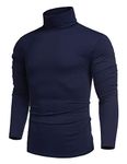 COOFANDY Jumpers Mens Turtleneck Tops Roll Neck Tops Turtle Neck Sweater Long Sleeve Knitted Sweater Turtle Neck Tops Roll Neck Jumpers Winter Sweatshirt Navy Blue L