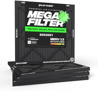 PuroAir MegaFilter - 20x20x1 Air Filter MERV 13 Activated CarbonTech Defense - Heavy Duty 3 Layer Furnace Filters Allergens, Pollen, Dust, Pet Dander, Smoke, Odors - HVAC Air Filter 20x20x1 (4-Pack)