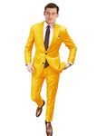 Pkrboro Men's Notch Lapel Suit Two Pieces Two Buttons Dress Business Wedding Party Yellow