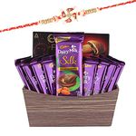 Astonished Retail Creamy Dairy Milk Silk with Chocolaty Dark Fantasy | Swastik Rakhi with Chocolate for Brother | Rakhi Chocolate Hamper | Roli, Chawal, Chandan, Misri | 264123