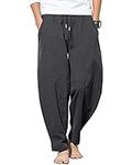 YAOBAOLE Men's Cotton Baggy Pant Stretch Waist Loose Fit Linen Yoga Beach Pants Dark Grey 3XL