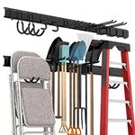 Sttoraboks Garage Tool Storage Rack, Heavy Duty Garage Storage Organizer Rack System Wall Mounted Tool with 12 double hooks, 4 rails, Garden Yard Tools Hanger Rack for Ski Gears,Broom,Mop,Rake,Shovel