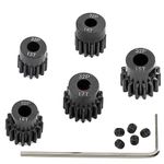5-Pack Black Steel Metal 5mm Pinion Motor Gear Sets 13T 14T 15T 16T 17T Compatible with HPI Kyosho Losi Axial Tamiya 1/8 1/10 RC Car Monster Truck Buggy
