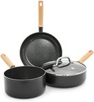 GreenPan Hudson Healthy Ceramic Nonstick 4 Piece Cookware Pots and Pans Set, Wood Inspired Handle, PFAS-Free, Dishwasher Safe, Black