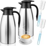 2 Pack 2L Thermal Coffee Carafe Jug, 68 OZ Silver Stainless Steel Insulated Jug Tea Pot, Double Walled Vacuum Carafe Jug for Coffee Tea Hot Water Hot Beverage (12+ Hrs Heat&24+ Hrs Cold Retention)