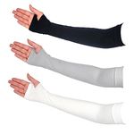 Qiuyan 3 Pairs Comfy Arm Sleeves with Thumb Hole Protection Cooling Arm Sleeves 3 Colors Compression Long Women Men Summer Sun Arm Cover Sleeves Tattoo Cover for Sports Workouts Cycling Driving