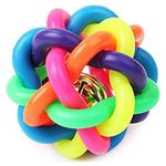 Nootie Knot Ball Rainbow Colorful Rubber Cord Woven Toy with Jingle Bell Inside, Dog Cat Training Playing Chewing Smarter Interactive IQ Toys Gift for Pets-Large Size