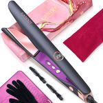 LANDOT Hair Straightener and Curler 2 in 1 - Flat Iron Curling Iron in One - Twist Straightening Curling Iron Combo with Silicone Heat Resistant Mat - Valentines Day Gifts for Her