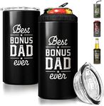 SANDJEST Bonus Dad Tumbler Gifts for Dad from Step Daughter Son - 12oz 4-in-1 Design Step Dad Tumbler Cup Can Cooler - Best Bonus Dad Ever Insulated Cans Coozie Christmas, Birthday, Father's Day Gift