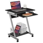 Yaheetech Z-Shaped Small Computer Desk with Sliding Keyboard 4 Wheels for Home, PC Table Movable Portable Table on Wheels for Laptop Foldaway Trolley Study Workstation Z Desk for Small Spaces, Black