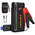 ASPERX 2000A Jump Starter Power Pack(8.0L Gas or 6.5L Diesel), Car Battery Booster Jump Starter with Jump Leads, LED Flashlight & LCD Display, Jump Pack for 12V Vehicles Pickup SUV Motorcycle Van