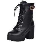 BINDAN Chunky Platform Boots for Women Lace Up Short Boots Square Toe Lace up High Heel Combat Wedge Ankle Boots